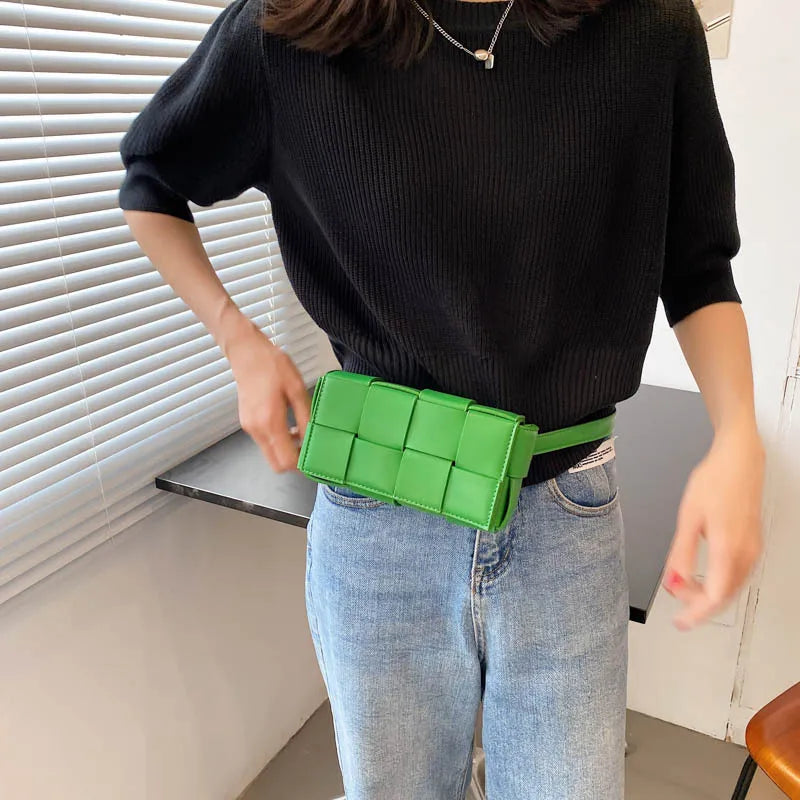 Women’s Crossbody Waist Bag Stylish Adjustable Strap Belt Bag with Woven Design