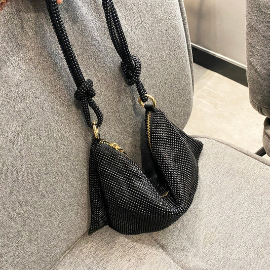 Women's Glitter Crossbody Bag Compact Shoulder Handbag Soft Strap