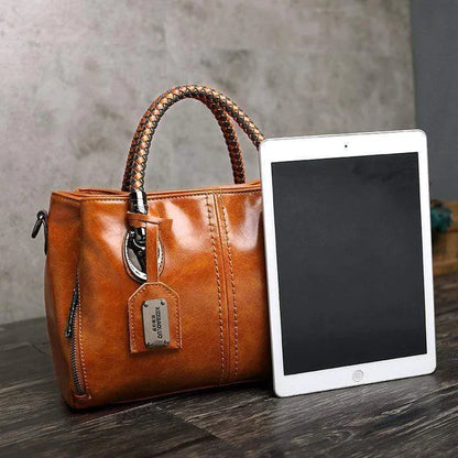 Women's Leather Handbag Braided Handles Vintage Shoulder Bag Work Travel