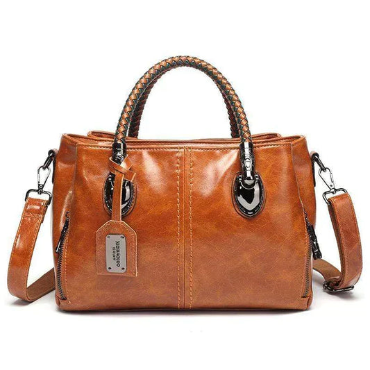 Women's Leather Handbag Braided Handles Vintage Shoulder Bag Work Travel