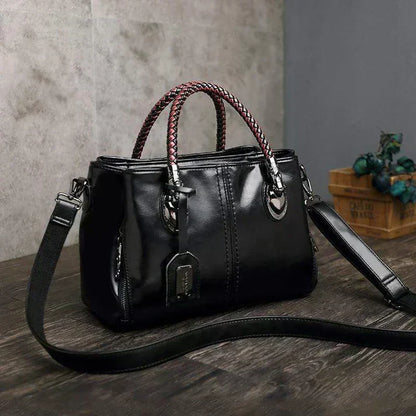 Women's Leather Handbag Braided Handles Vintage Shoulder Bag Work Travel