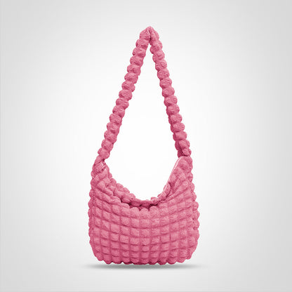 Women’s Lightweight Shoulder Bag Pleated Bubble Design Large Capacity Crossbody Handbag