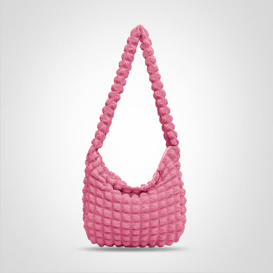 Women’s Lightweight Shoulder Bag Pleated Bubble Design Large Capacity Crossbody Handbag