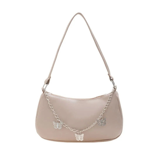 Women’s Stylish Crossbody Shoulder Bag with Zipper Pocket and Butterfly Chain Accent