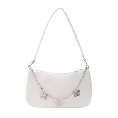 Women’s Stylish Crossbody Shoulder Bag with Zipper Pocket and Butterfly Chain Accent