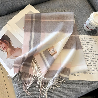 Women's Winter Plaid Scarf Soft Cashmere Feel Warm Elegant