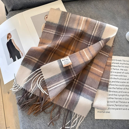 Women's Winter Plaid Scarf Soft Cashmere Feel Warm Elegant