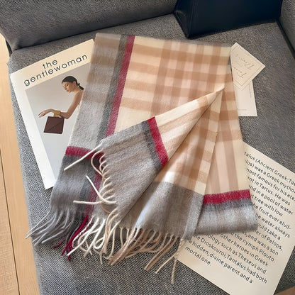 Women's Winter Plaid Scarf Soft Cashmere Feel Warm Elegant