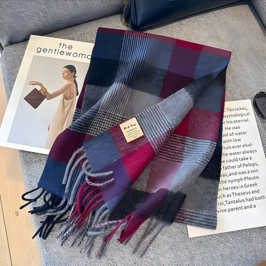 Women's Winter Plaid Scarf Soft Cashmere Feel Warm Elegant