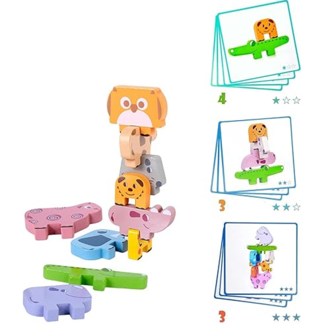 Wooden Animal Stacking Balance Game for Kids Shape Matching Learning Toy