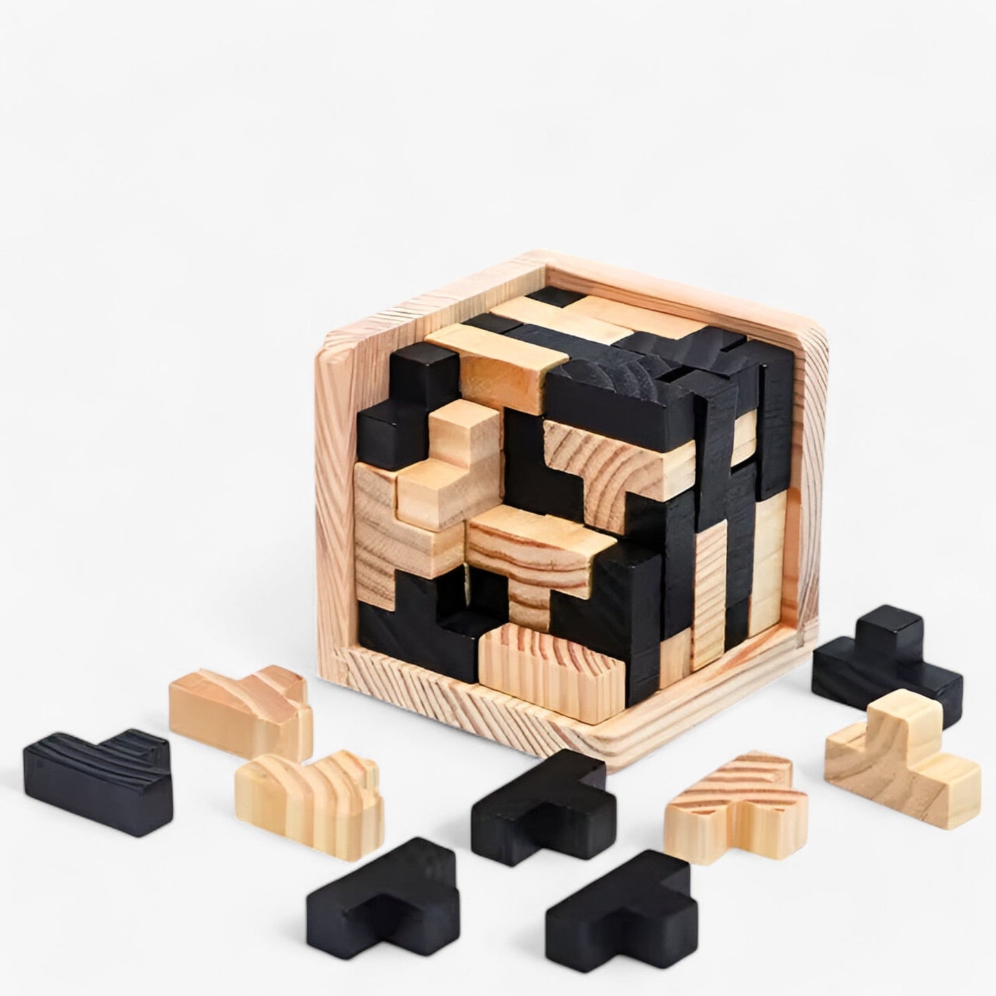 Wooden IQ Puzzle Cube Brain Teaser Logic Game Educational Toy