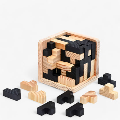 Wooden IQ Puzzle Cube Brain Teaser Logic Game Educational Toy