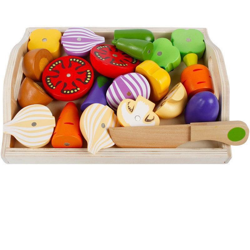 Wooden Kids Cutting Food Toy Set Pretend Kitchen Cooking Playset