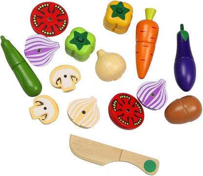 Wooden Kids Cutting Food Toy Set Pretend Kitchen Cooking Playset