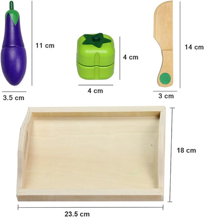 Wooden Kids Cutting Food Toy Set Pretend Kitchen Cooking Playset