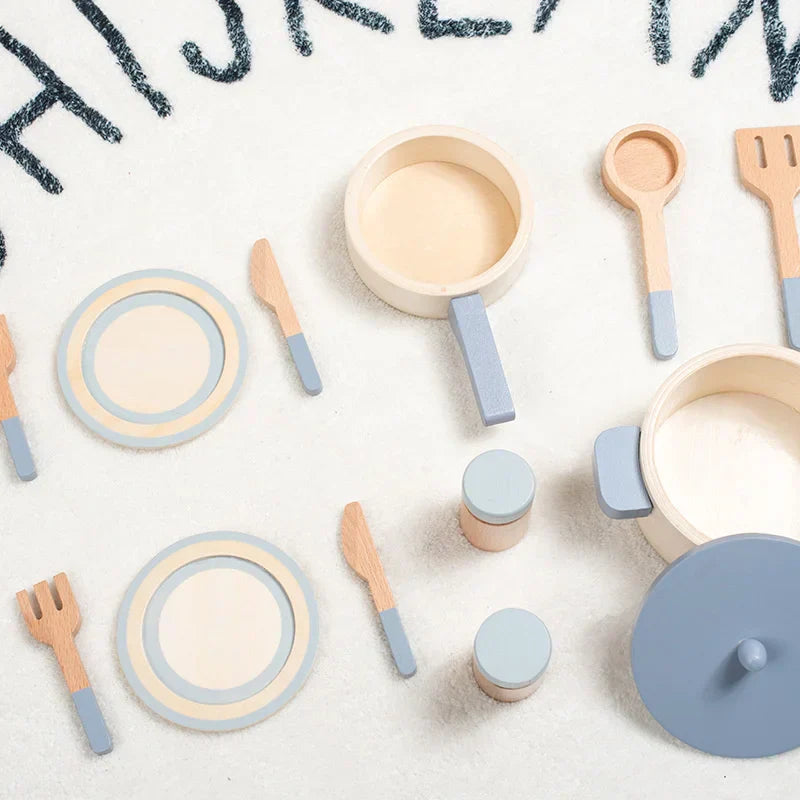 Wooden Kids Kitchen Toy Set Montessori Cooking Accessories for Children