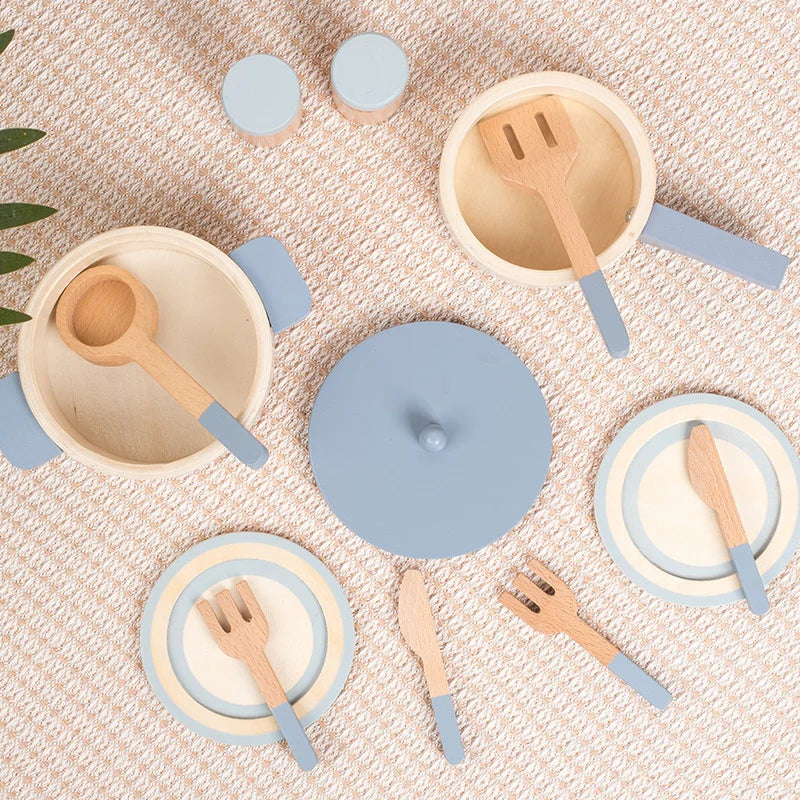 Wooden Kids Kitchen Toy Set Montessori Cooking Accessories for Children