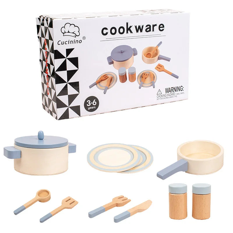 Wooden Kids Kitchen Toy Set Montessori Cooking Accessories for Children