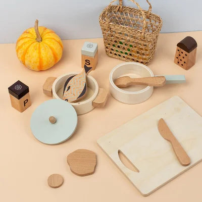 Wooden Kids Kitchen Toy Set Montessori Cooking Accessories for Children