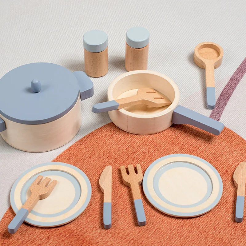 Wooden Kids Kitchen Toy Set Montessori Cooking Accessories for Children