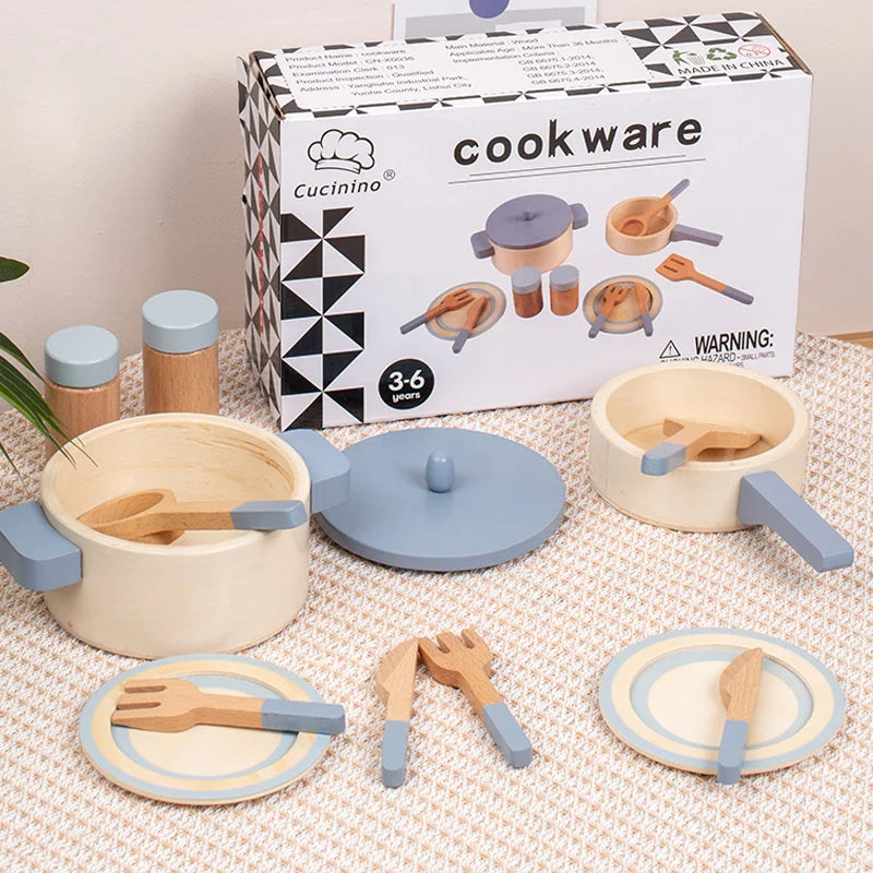Wooden Kids Kitchen Toy Set Montessori Cooking Accessories for Children