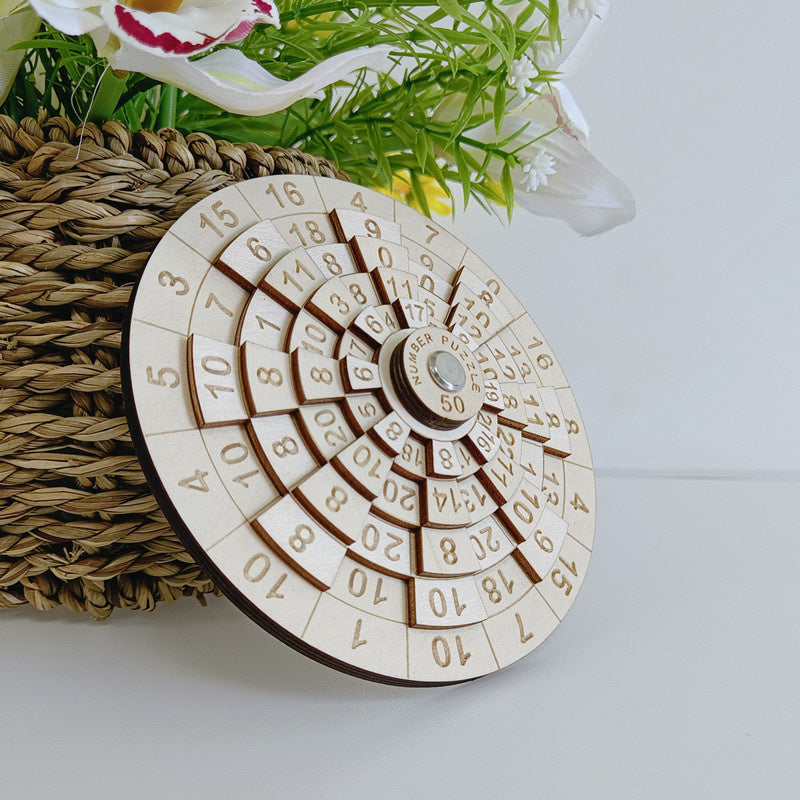 Wooden Ring Puzzle Brain Teaser with Laser Engraved Numbers Precision Logic Puzzle Game