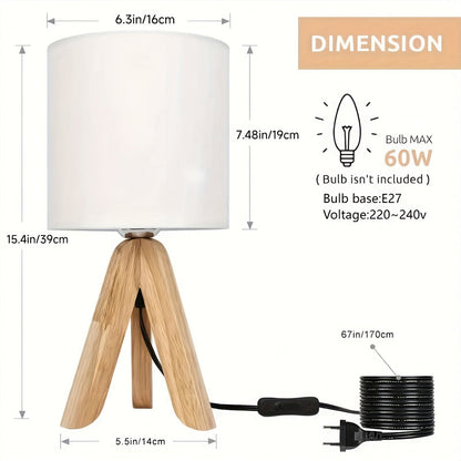 Wooden Tripod Table Lamp Modern Home Lighting Bedside Living Room Decor