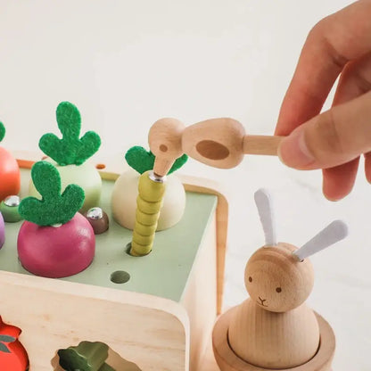 Wooden Vegetable Sorting Cart Toy for Toddlers Montessori Learning Pull Toy