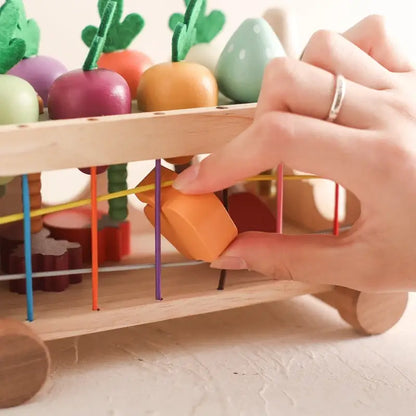 Wooden Vegetable Sorting Cart Toy for Toddlers Montessori Learning Pull Toy