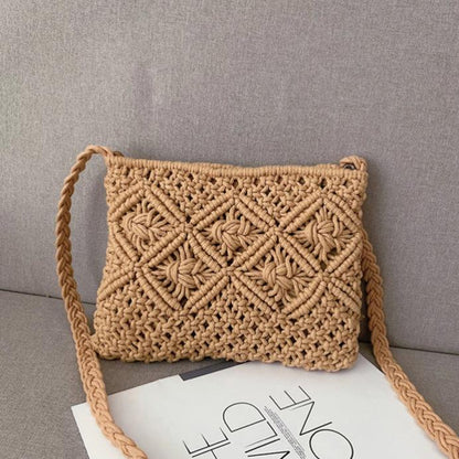 Woven Crossbody Bag with Zipper Stylish Shoulder Bag Adjustable Strap Lightweight Everyday Travel Purse