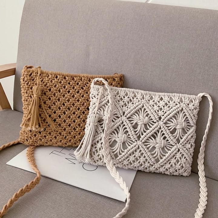 Woven Crossbody Bag with Zipper Stylish Shoulder Bag Adjustable Strap Lightweight Everyday Travel Purse