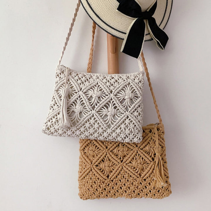 Woven Crossbody Bag with Zipper Stylish Shoulder Bag Adjustable Strap Lightweight Everyday Travel Purse