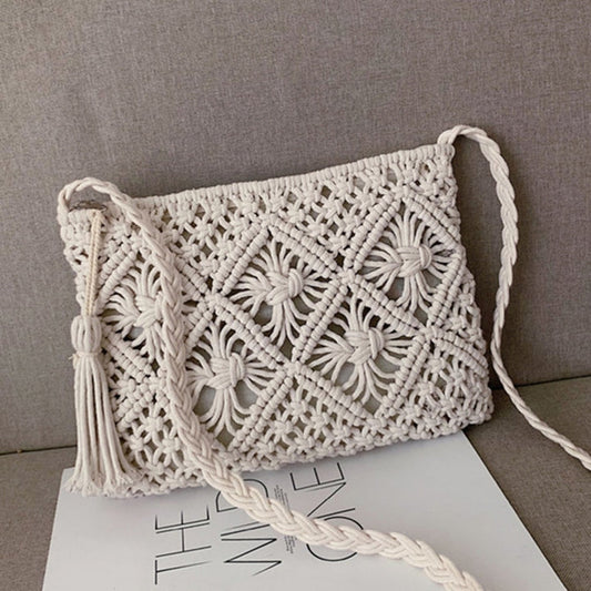 Woven Crossbody Bag with Zipper Stylish Shoulder Bag Adjustable Strap Lightweight Everyday Travel Purse